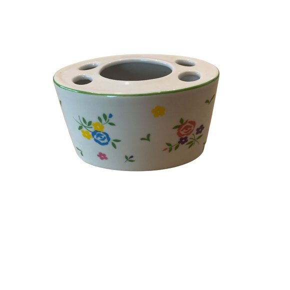 Vintage Bathroom Toothbrush Holder White Floral Porcelain For 4 Brushes Japan - Picture 1 of 7